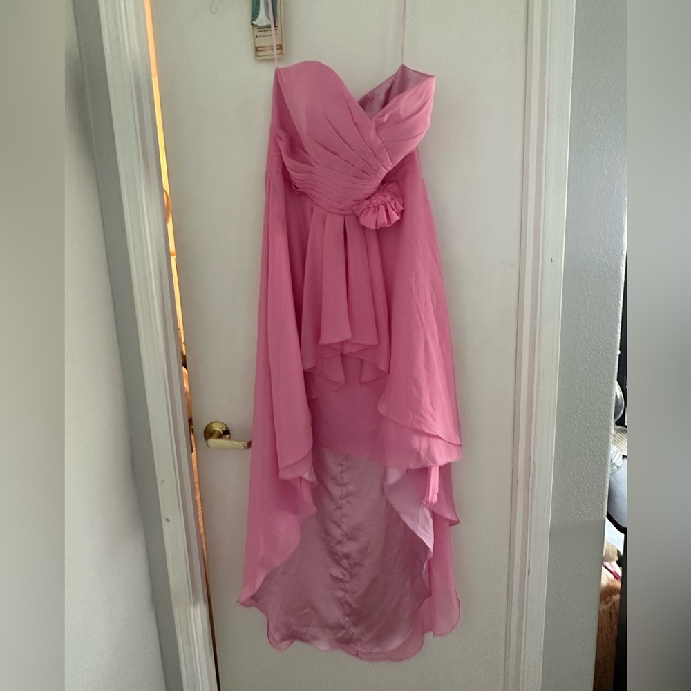 Pink high low bridesmaids dress